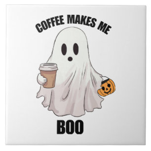 Azulejo De Cerâmica Café Fantasma Halloween Engraçado 