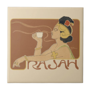 Azulejo De Cerâmica Café Rajah Art Nouveau Vintage, Senhora com Café