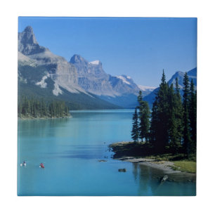 Azulejo De Cerâmica Caiaque no Lago Maligne na Ilha Spirit
