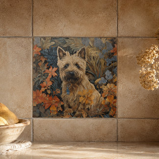 Azulejo De Cerâmica Cairn Terrier em um Jardim no Estilo William Morri