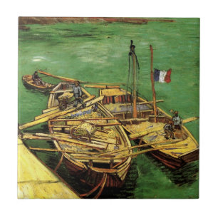 Azulejo De Cerâmica Cais de Van Gogh com Homens Descarregando Barcaças