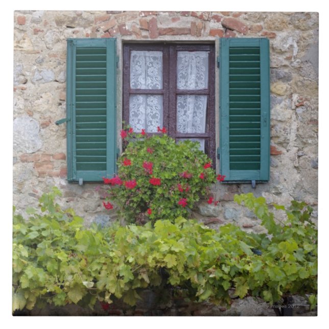 Azulejo De Cerâmica Caixa da flor na janela (Frente)