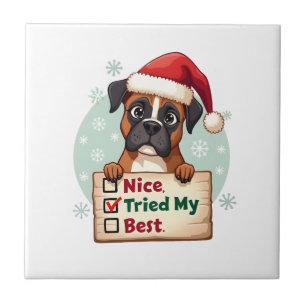 Azulejo De Cerâmica Caixa de cão Boxer fofa Natal Legal Tentei o meu M