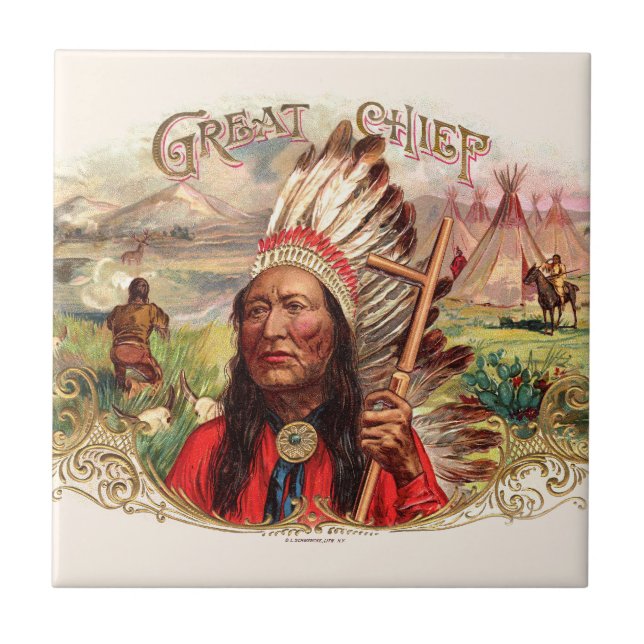 Azulejo De Cerâmica Caixa de Charutos Chefe do Excelente Indiano Vinta (Frente)