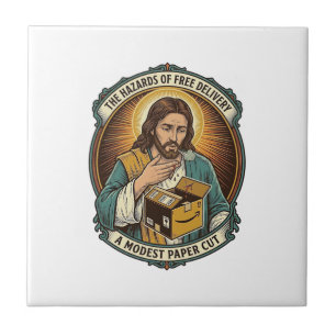 Azulejo De Cerâmica Caixa de Papelão Jesus Dor no Dedo Cortado Humor_1