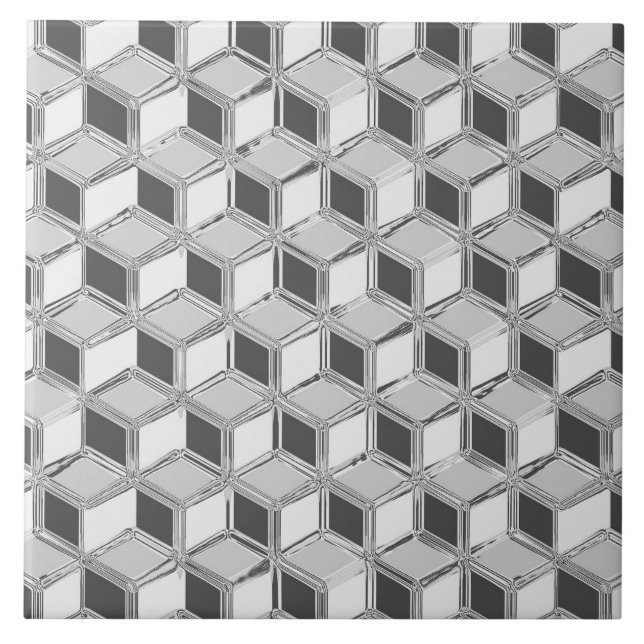 Azulejo De Cerâmica Caixas 3d cromo - cinzas prateadas (Frente)