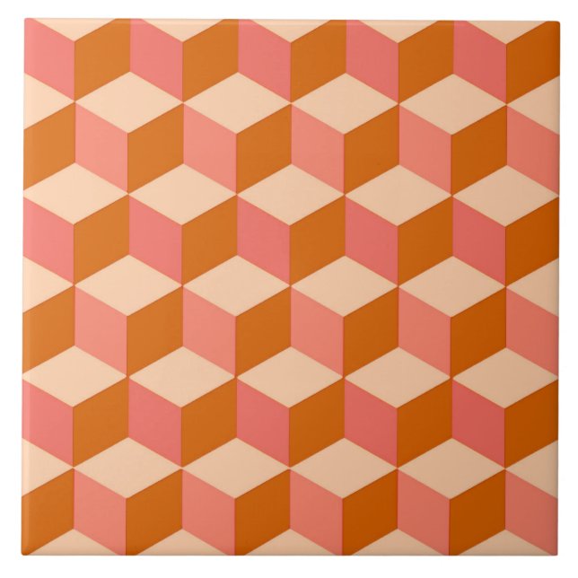 Azulejo De Cerâmica Caixas 3D, mandarina e Pastel Orange (Frente)