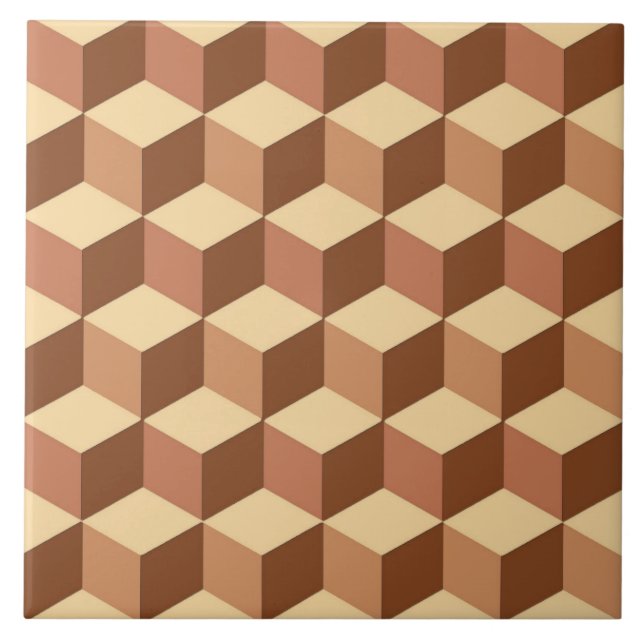 Azulejo De Cerâmica Caixas 3D, Tan, Brown e Beige (Frente)