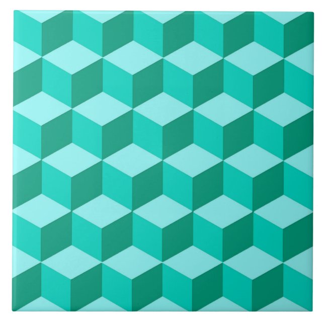 Azulejo De Cerâmica Caixas 3D, Turquesa, Teal e Aqua Cer (Frente)