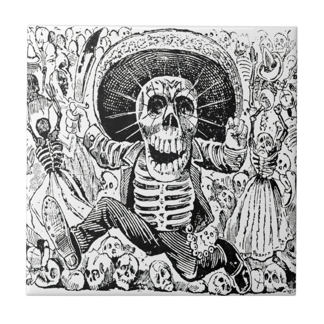 Azulejo De Cerâmica Calavera Oaxaqueña por José Guadalupe Posada 1903 (Frente)