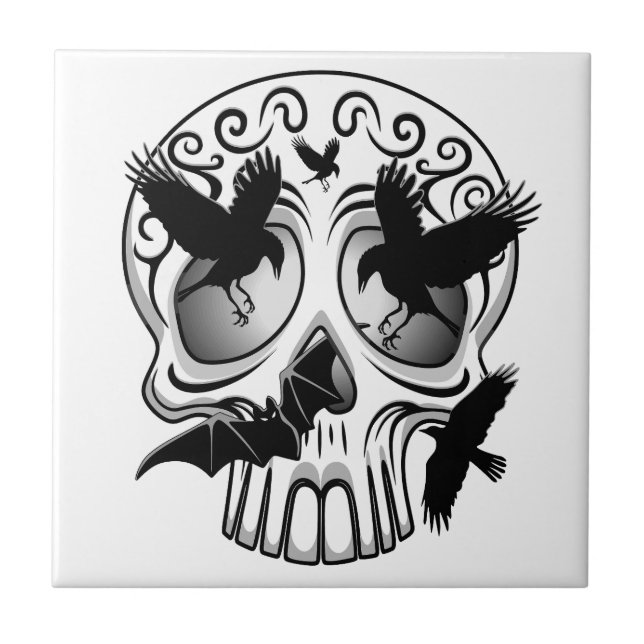 Azulejo De Cerâmica Calaveras Decorativas do Halloween (Frente)