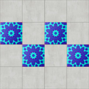 Azulejo De Cerâmica Caleidoscópio Azul Mágico floresceu