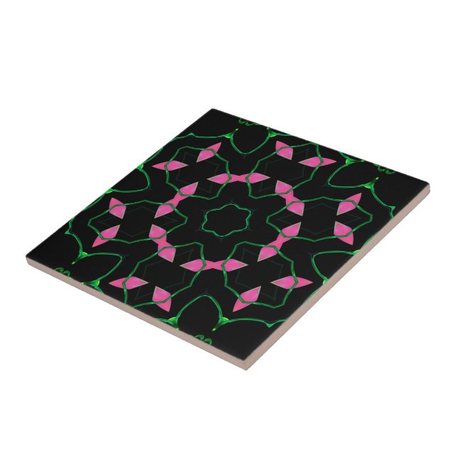 Azulejo De Cerâmica Caleidoscópio de Esmeralda e Rosa  (Lateral)