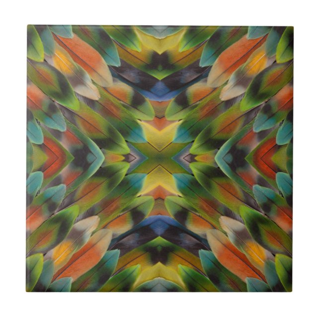 Azulejo De Cerâmica caleidoscópio de penas de papagaio inseparável (Frente)