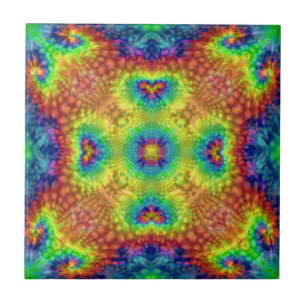 Azulejo De Cerâmica Caleidoscópio do Fractal do vintage do céu da