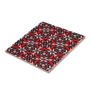 Azulejo De Cerâmica Caleidoscópio Negro, Branco e Vermelho