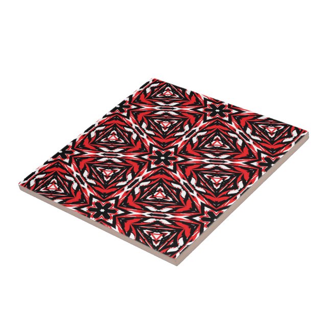 Azulejo De Cerâmica Caleidoscópio Negro, Branco e Vermelho (Lateral)