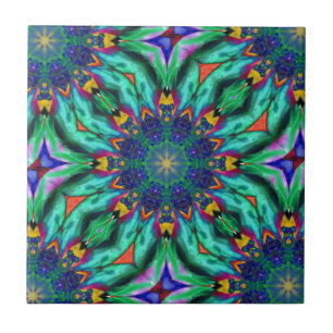 Azulejo De Cerâmica Caleidoscópio psicadélico da mandala do arco-ír