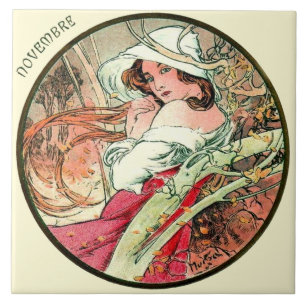 Azulejo De Cerâmica Calendário novembro de Nouveau Mucha da arte