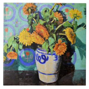 Azulejo De Cerâmica Calêndulas, pintura floral por Grant Wood