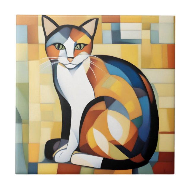 Azulejo De Cerâmica Calico Cubism A Feline (Frente)