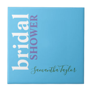 Azulejo De Cerâmica Caligrafia Chic Minimalista Chuveiro de Noiva Azul