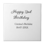 Azulejo De Cerâmica caligrafia simples segundo aniversário feliz mínim<br><div class="desc">design</div>