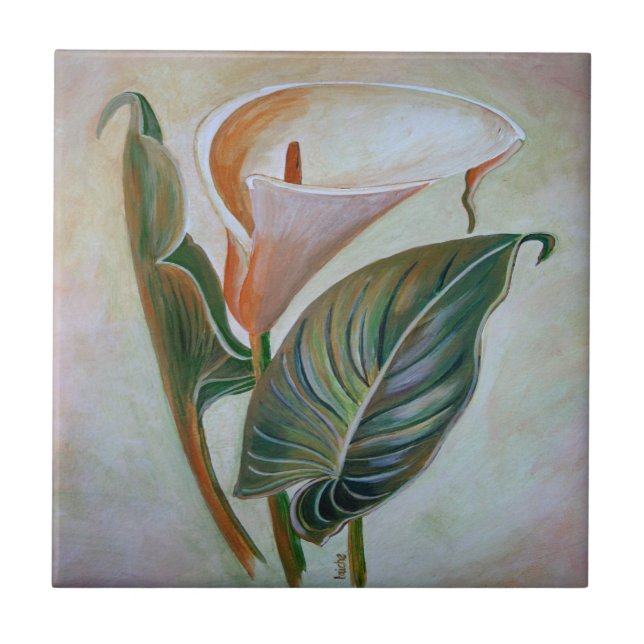 Azulejo De Cerâmica Calla Lily Linda Arte Botânica (Frente)