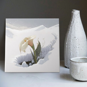 Azulejo De Cerâmica Calla Lily na Montanha Quebrando Neve