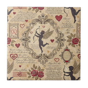 Azulejo De Cerâmica Cama de Amor do Cupido Vitoriano Elegante