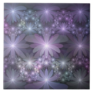 Azulejo De Cerâmica Cama de Flores Arte Fractal Abstrato Brilhante e M