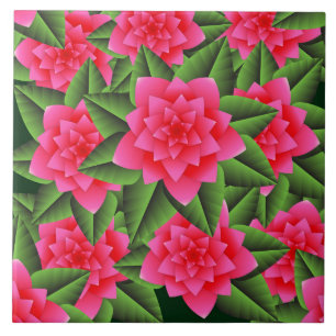 Azulejo De Cerâmica Camélias Rosa Coral e Folhas Verdes