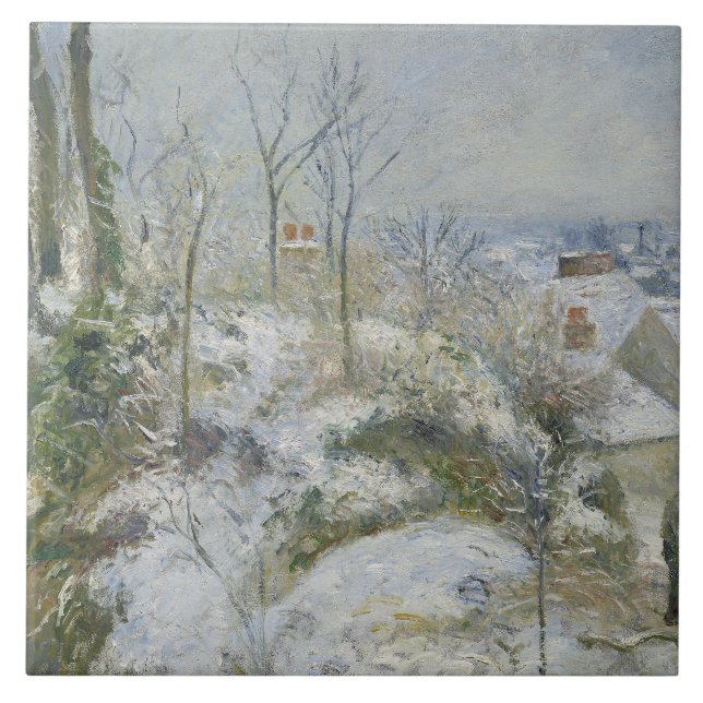 Azulejo De Cerâmica Camille Pissarro - Rabbit Warren em Pontoise, neve (Frente)