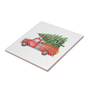 Azulejo De Cerâmica Caminhão de bombeiros de Natal aquarela