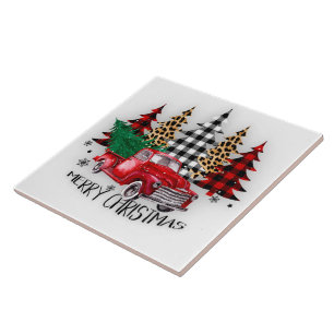 Azulejo De Cerâmica Caminhão e árvores de Natal