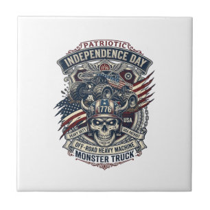 Azulejo De Cerâmica Caminhão Monstro Patriótico 1776 Crânio Off Road P