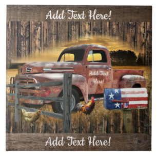 Azulejo De Cerâmica Caminhão Vermelho Antiquado Vintage Caminhão Fazen