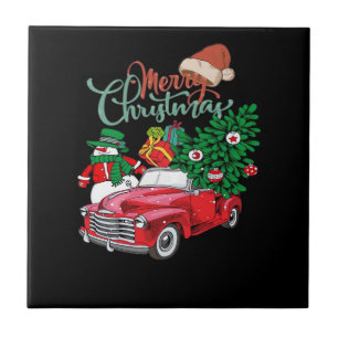 Azulejo De Cerâmica Caminhão Vermelho Escolhendo Árvore de Natal Feliz
