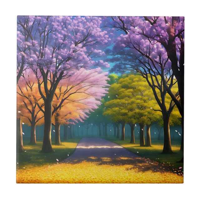 Azulejo De Cerâmica **"Caminho de Roxo: Jacaranda Walkway"** (Frente)
