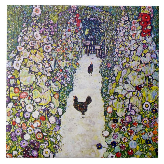 Azulejo De Cerâmica Caminho do Jardim com Galinhas, Gustav Klimt (Frente)
