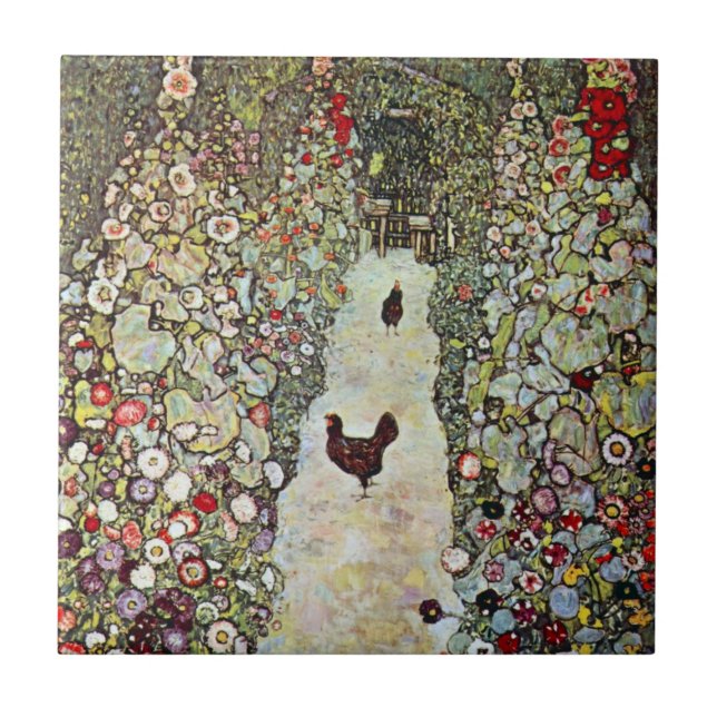 Azulejo De Cerâmica Caminho do Jardim com Galinhas, Gustav Klimt, Art  (Frente)
