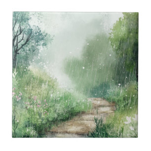 Azulejo De Cerâmica Caminho Florestal de Estrada Rural Nebulosa Paisag