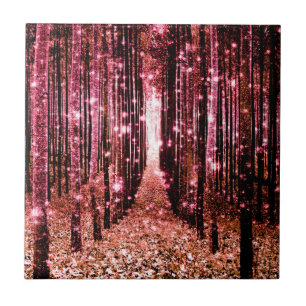 Azulejo De Cerâmica Caminho Mágico da Floresta Rosa Pêssego