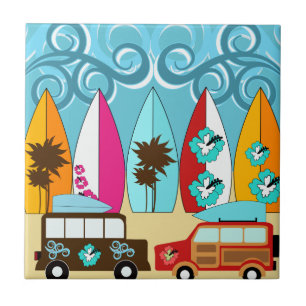 Azulejo De Cerâmica Camionetes surfando do Hippie do vagabundo da