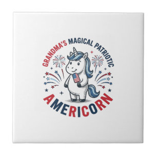 Azulejo De Cerâmica Camisa Avó Patriota Americorn Unicórnio Design_1