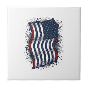 Azulejo De Cerâmica Camisa com Design de Bandeira Patriótica Desgastad