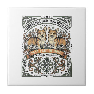 Azulejo De Cerâmica Camisa de Amante de Corgi Gravação Vintage Desenho