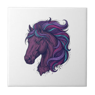 Azulejo De Cerâmica Camisa de arte de cabeça de cavalo colorida gravad