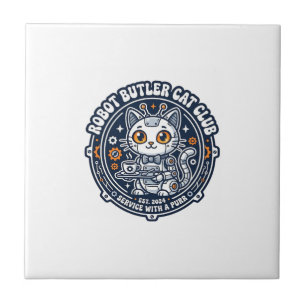 Azulejo De Cerâmica Camisa de Arte do Mordomo Robô Gato Amante do Anim