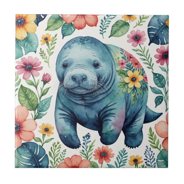 Azulejo De Cerâmica Camisa de bebê Manatee (Frente)